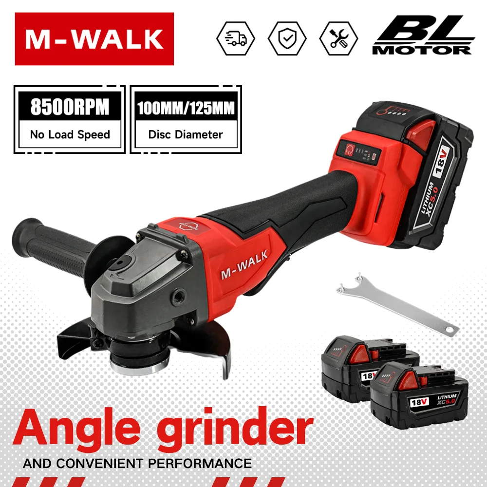 Gerinda Sudut Tanpa Kabel 125mm Brushless Baterai Li-ion 3 Kecepatan, Alat Pemotong, Pemoles, Penggiling, Untuk Baterai Milwaukee 18V
