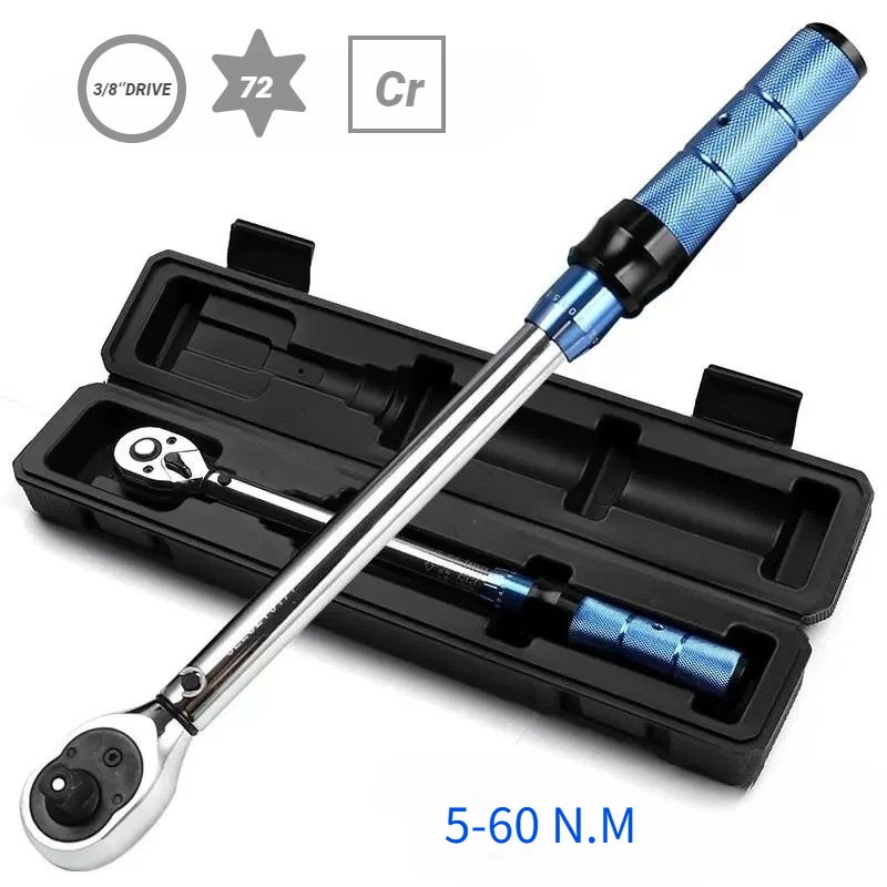 

3/8 Inch Square Drive Torque Wrench, High-precision Adjustable Torque Wrench 5 to 60NM Professional Bicycle ,car spark plug Tool
