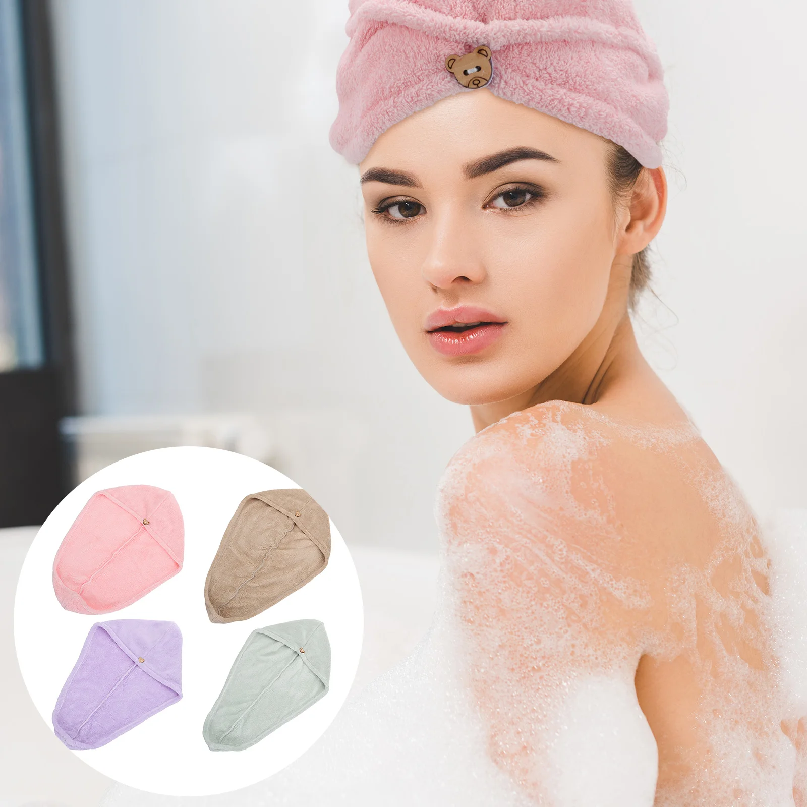 

4Pcs Hair Drying Hat Super Absorbent Portable Dry Hair Hat for Women Men Fast Drying Bath Towel Home Office Use Solid Color