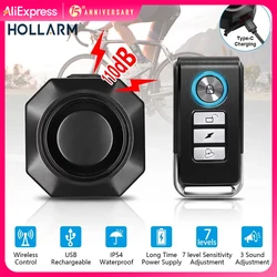 Hollarm Drahtloser Fahrrad-Vibrationsalarm, USB-Aufladung, Motorrad-Sicherheitsdetektor, Einbruchsystem, Fahrradalarm, Fernbedienung