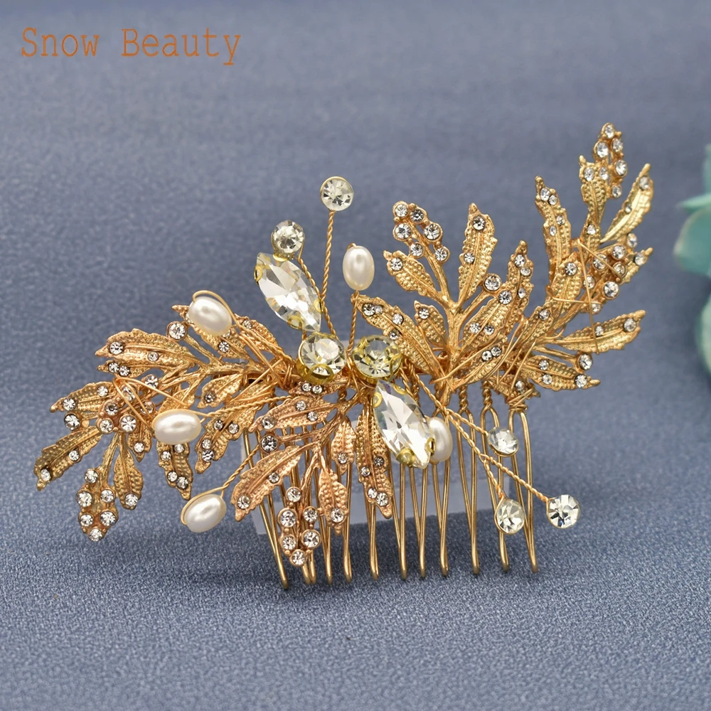 A83 Handmade Wedding Hair Comb Rhinestones Wedding Hair Accessories for Brides Silver Gold Clips for Brides and Bridesmaid