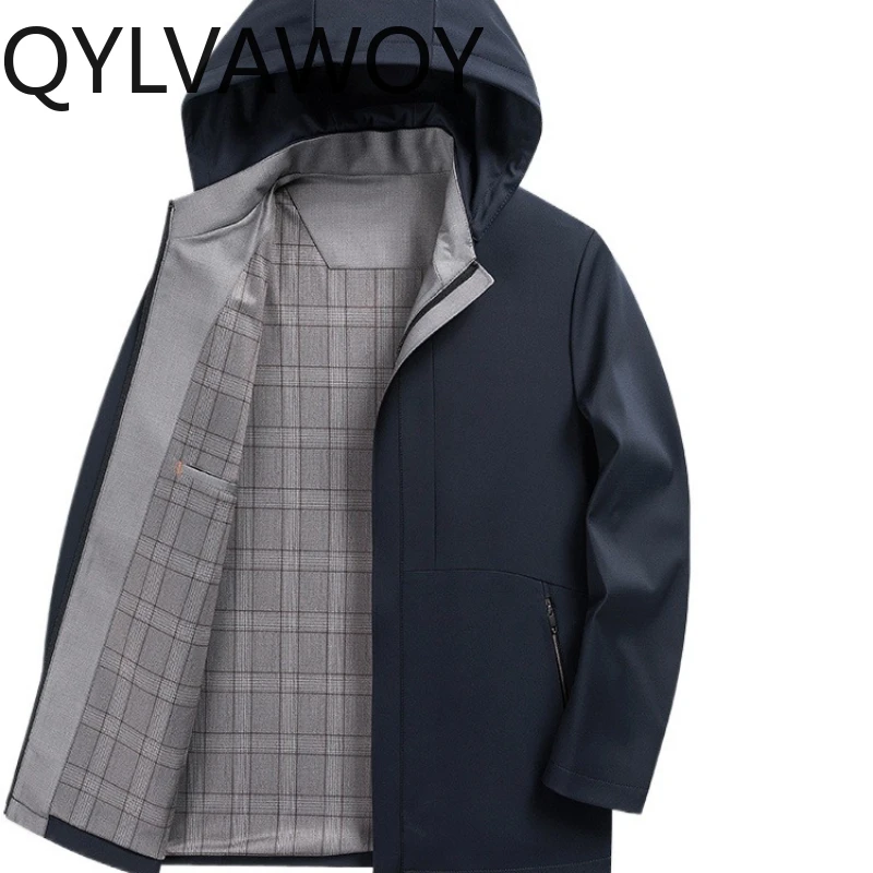 

QYLVAWOY 2025 весенне-осенняя новая мужская куртка с капюшоном, повседневная универсальная верхняя одежда, стильный удобный осенний топ среднего возраста LJ2740