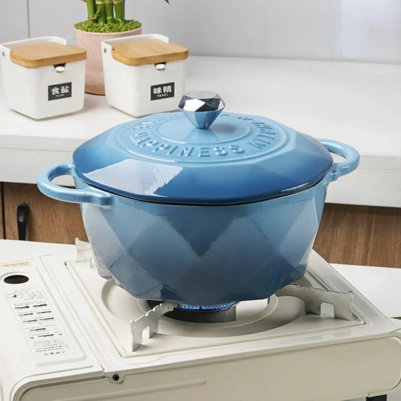 

22cm Diamond Enamel Cast Iron Pot Stew Pots Household Multifunctional Tableware Pot Induction Cooker Universal Fish Cake Pots