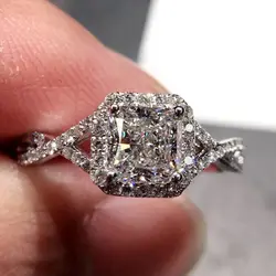 Luxury 925 Sterling Silver Classic overlapping  Ring for Women Sparkling Clear Cubic Zirconia Ring Wedding Statement Jewelry