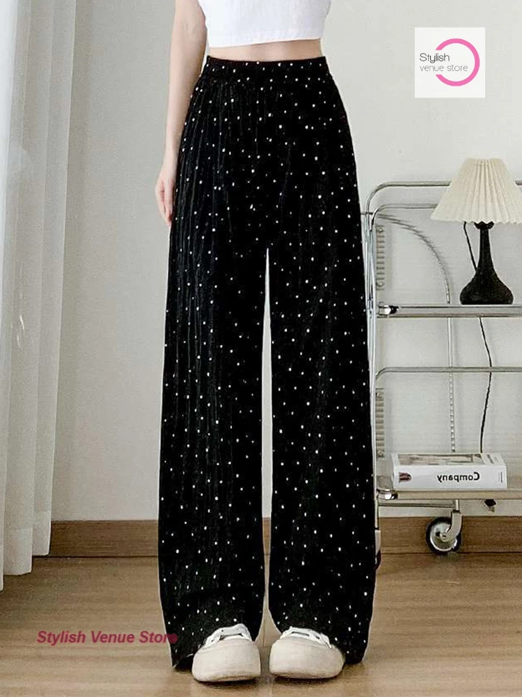 Japanese ice silk white polka-dot Yamamoto pants women's summer thin loose new fashion high waist drape casual wide-leg pants.