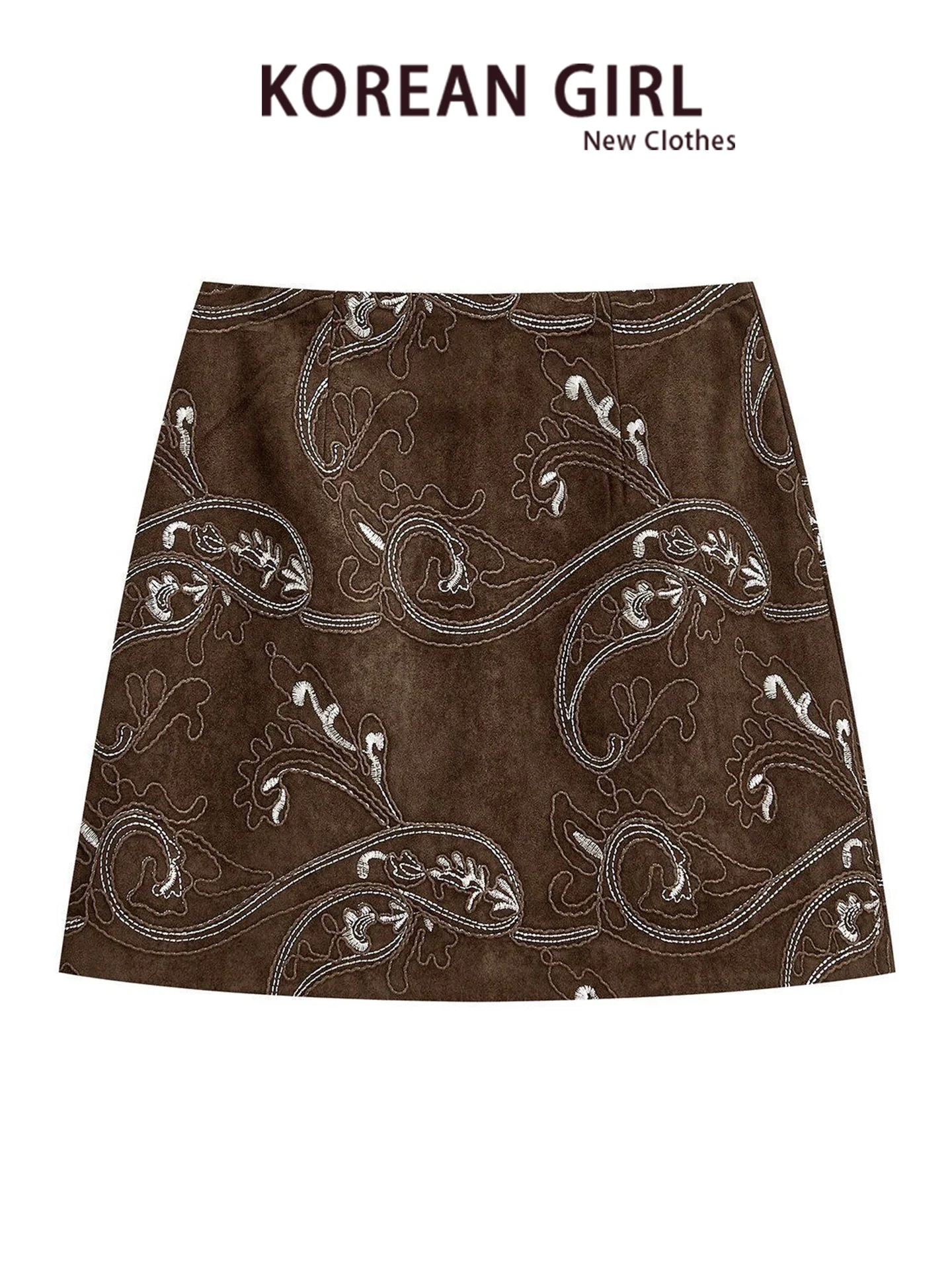 Retro Heavy Embroidery A-Line  Skirt Women's Autumn Winter Velvet Short Skirts Anti-Light Wrap around Skirts Casual Style