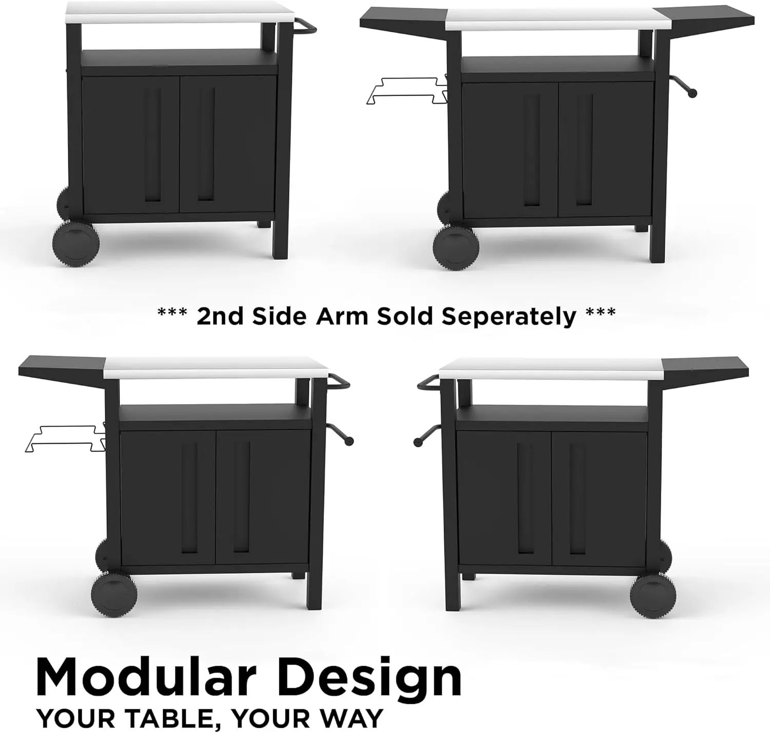 Cart Outdoor with Storage - Modular BBQ Cart, Bar Patio Kitchen Island Prep Stand Cabinet