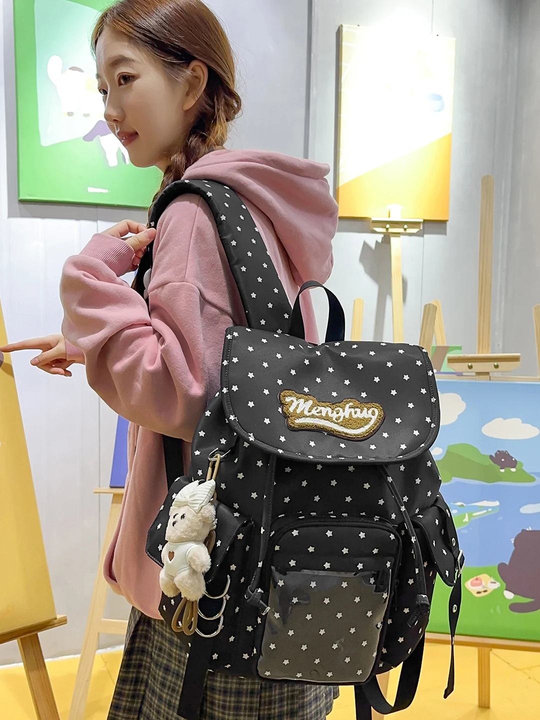 حقيبة ظهر أصلية يومية على طراز الكلية حقيبة كروس شفافة في الحرم الجامعي حقيبة ذات سعة كبيرة للسيدات