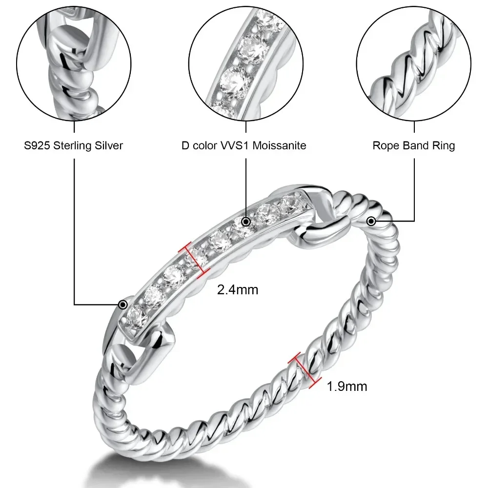 M-JAJA Moissanite Half Eternity Wedding Bands 925 Sterling Silver 18K White Gold Plated D Color Diamond Twist Link Ring Jewelry