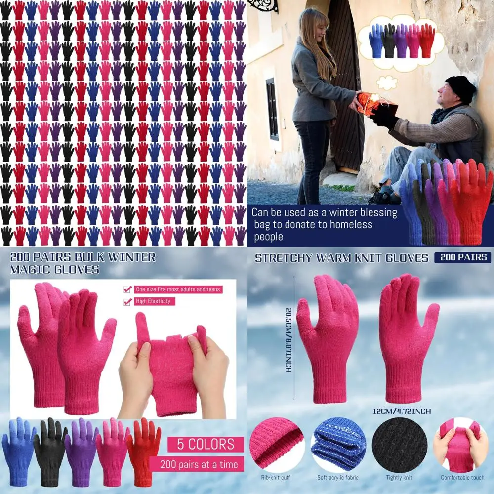 

Bulk Winter Warm Knit Gloves for Men and Women - Ideal Donations for Homeless, Stretchy and Comfortable Pairs
