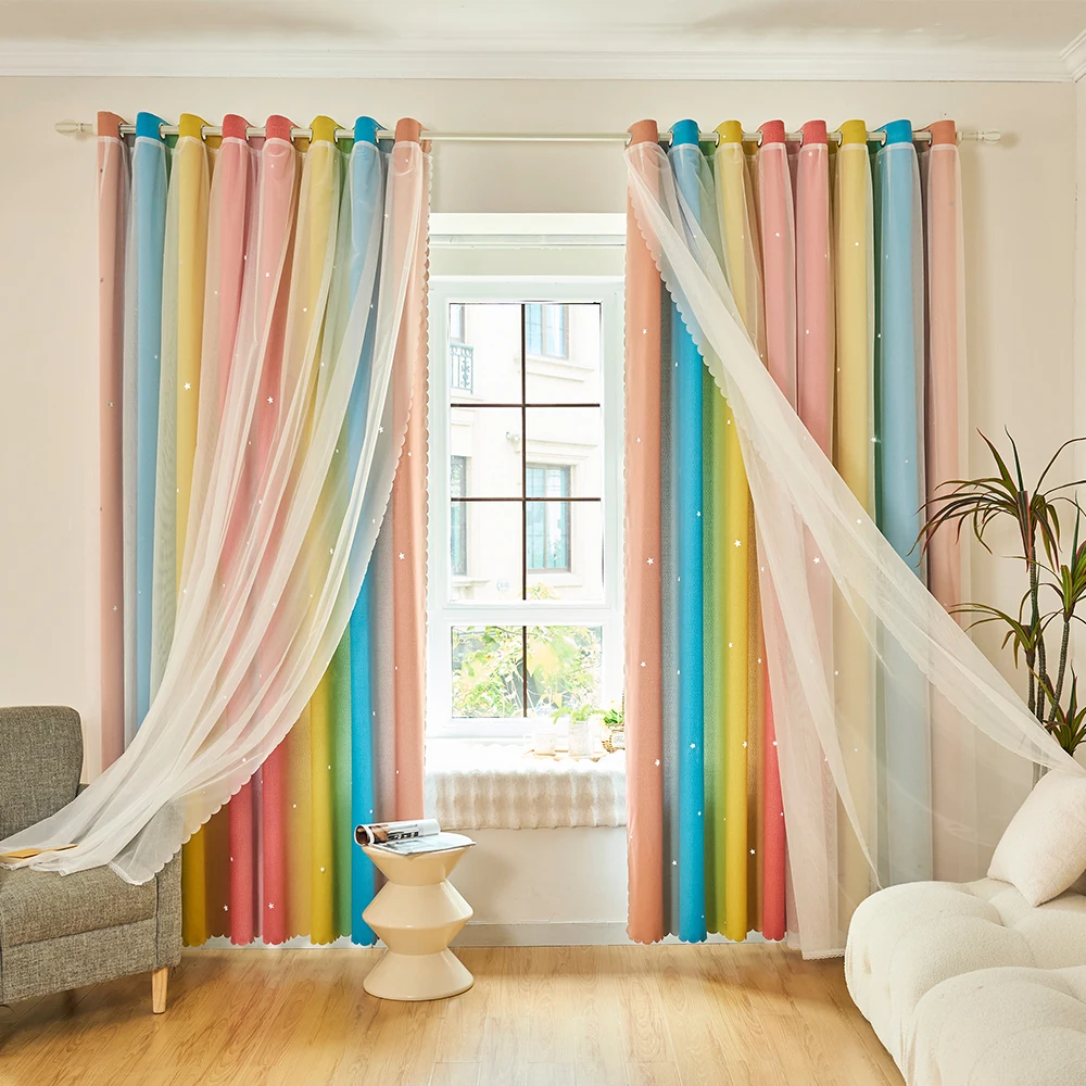 قطعة واحدة من ستائر شفافة ذات طبقة مزدوجة دافئة - ألوان متعددة، تخلق أجواءً مريحة لغرفة المعيشة وغرفة النوم