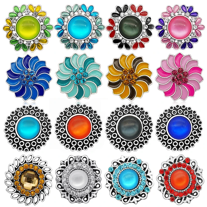 Colorful Rhinestone rotated Flowers Dots Beauty Metal 18mm snap buttons for DIY 18mm snap jewelry Accessories Women Gift