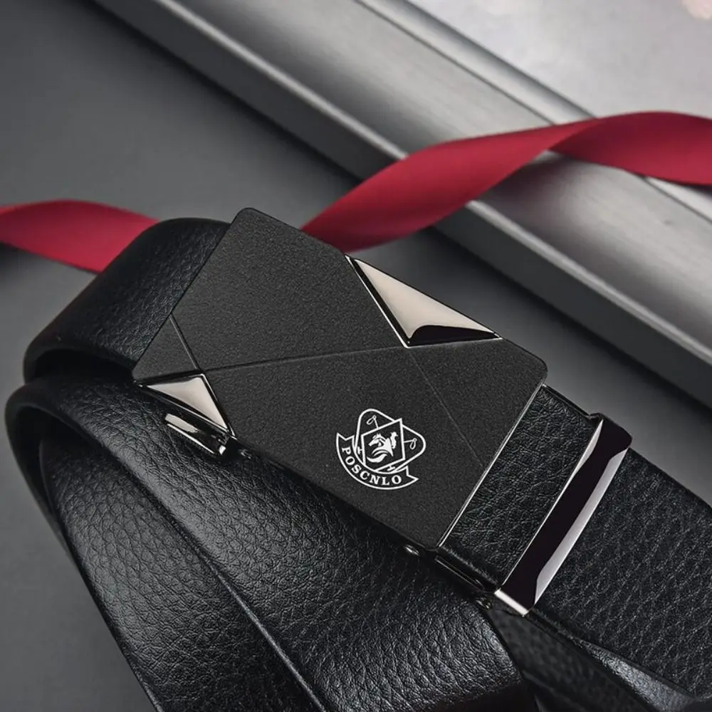 حزام جلد للعمل كاجوال للرجال ، حزام خصر عصري بعلامة تجارية ، إبزيم أوتوماتيكي ، تصميم فاخر ، حزام خصر