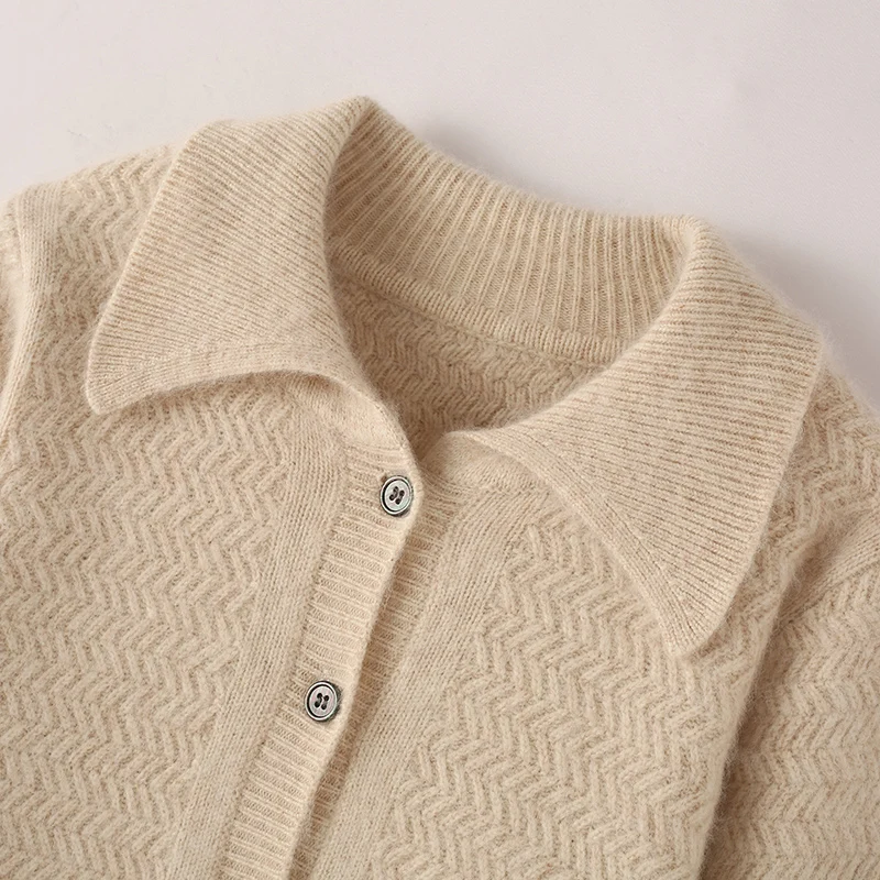 Maglione in cashmere visone 100% cardigan in maglia con risvolto da donna casual tinta unita top a maniche lunghe autunno inverno camicia calda spessa