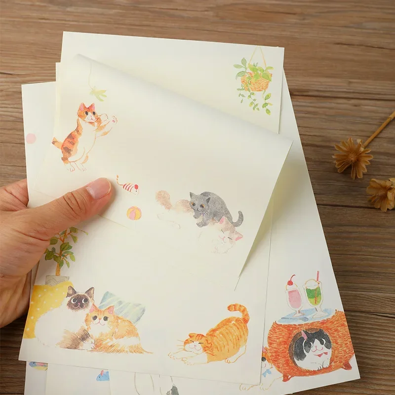 9pcs/set Kawaii Cats Envelopes with Letter Pads Cartoon Letter Writing Paper Wedding Invitation Card Cover Korean Stationery