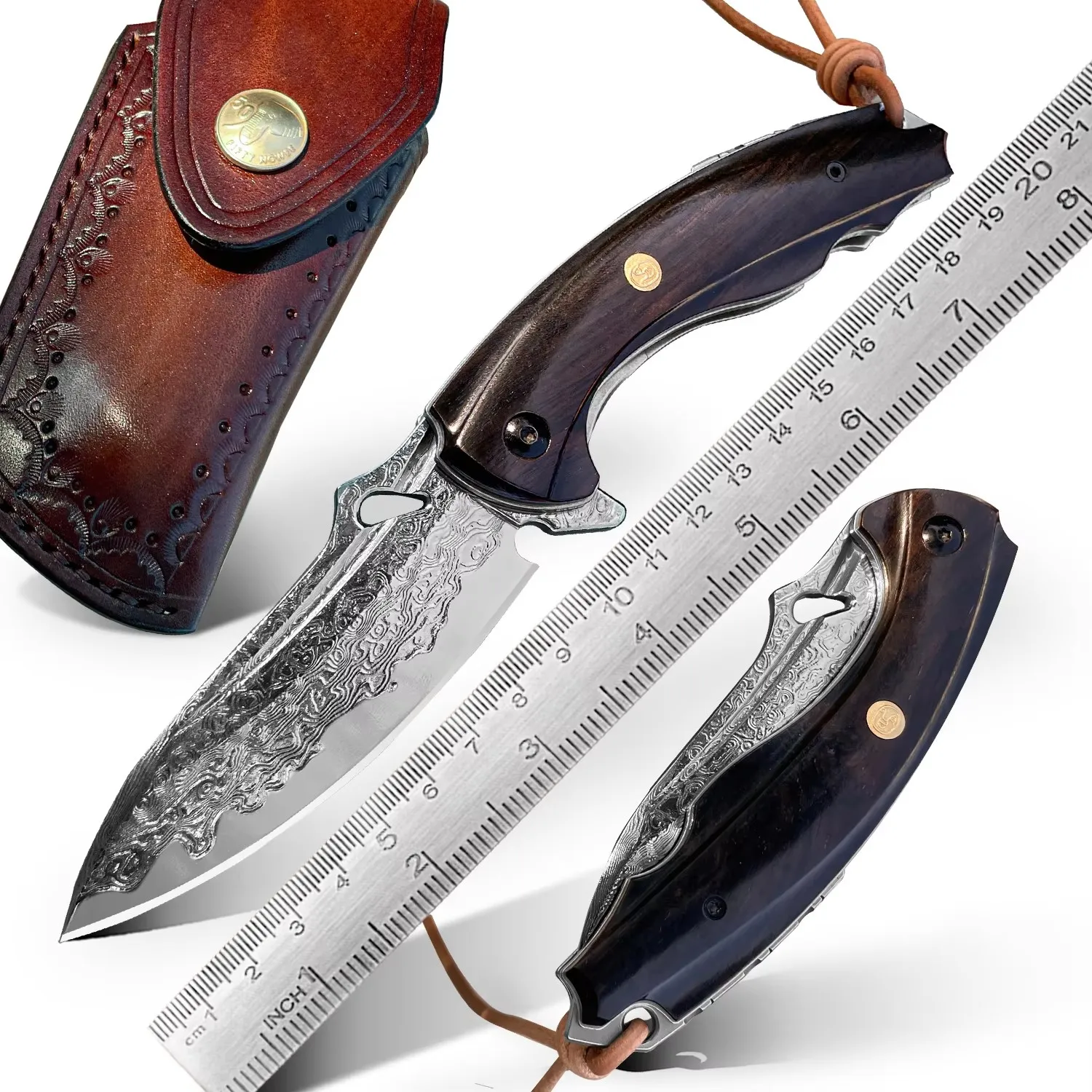 

NEWOOTZ Outdoor Camping Survival Self-defense Folding Knife Japan VG10 Damascus Pattern Steel Folding Knife