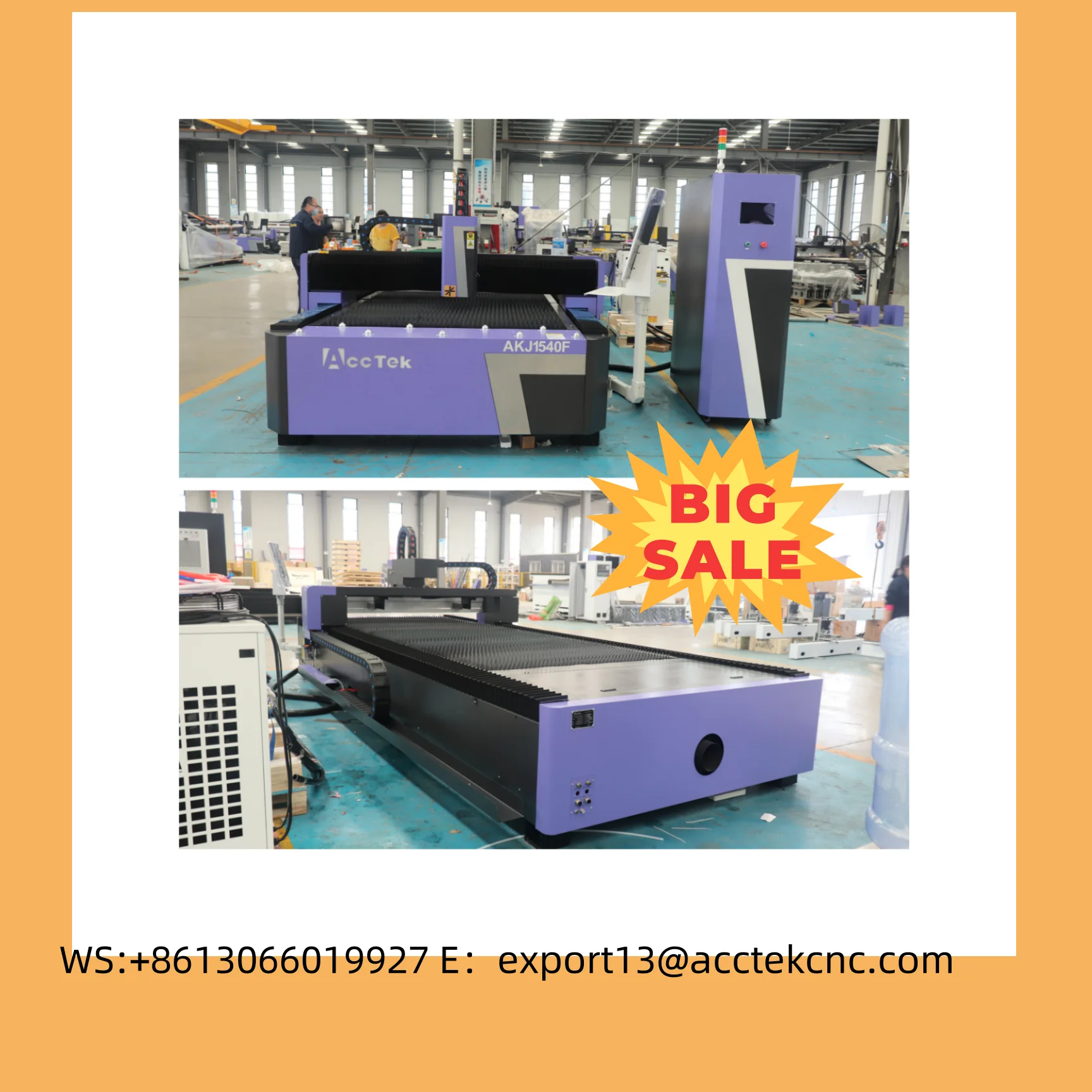 آلة القطع بليزر الألياف ACCTEK 1530 1540 2060 بقدرة 3000 وات مع رأس Raycus raytools