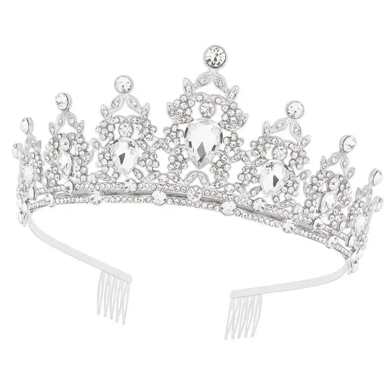 A52E Indah Wanita Mahkota Kristal Topi Baja Putri untuk Pesta Pengantin dan Perayaan Ulang Tahun