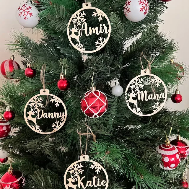 Personalized Christmas Bauble -Custom Christmas Ornament Ball Wooden Ornament Ball with name and year