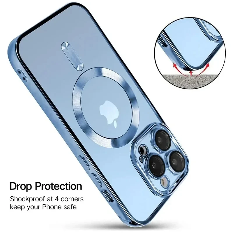 Luxury Wireless Charge Magsafe Phone Case For iPhone 16 15 14 13 12 11 Pro Max Transparent Magnetic Electroplate Bumper Cover image 4