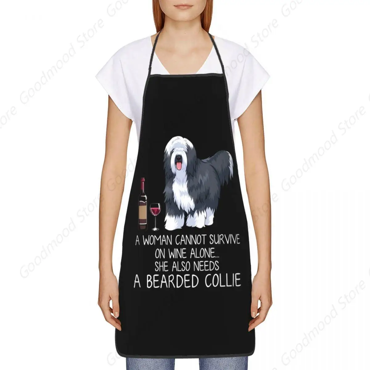 Wine And Bearded Collie Dog Bib Aprons Women Men Unisex Kitchen Chef Funny Tablier Cuisine for Cooking Baking Gardening