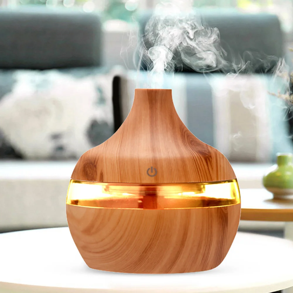 Electric  Air Humidifier ABS Essential Aroma Oil Diffuser Ultrasonic Wood Grain Room Desktop LED Light Mist Maker