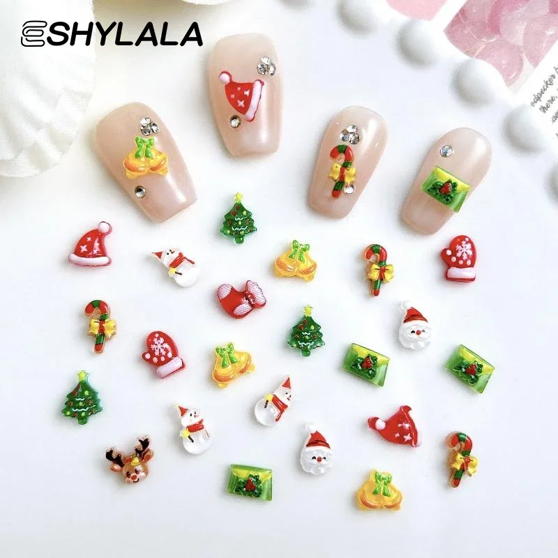 30 قطعة الكرتون الإبداعية ندفة الثلج قفازات الأيائل مسمار السحر شفافة سانتا كلوز عيد الميلاد سلسلة الراتنج DIY مسمار الفن الديكور #1