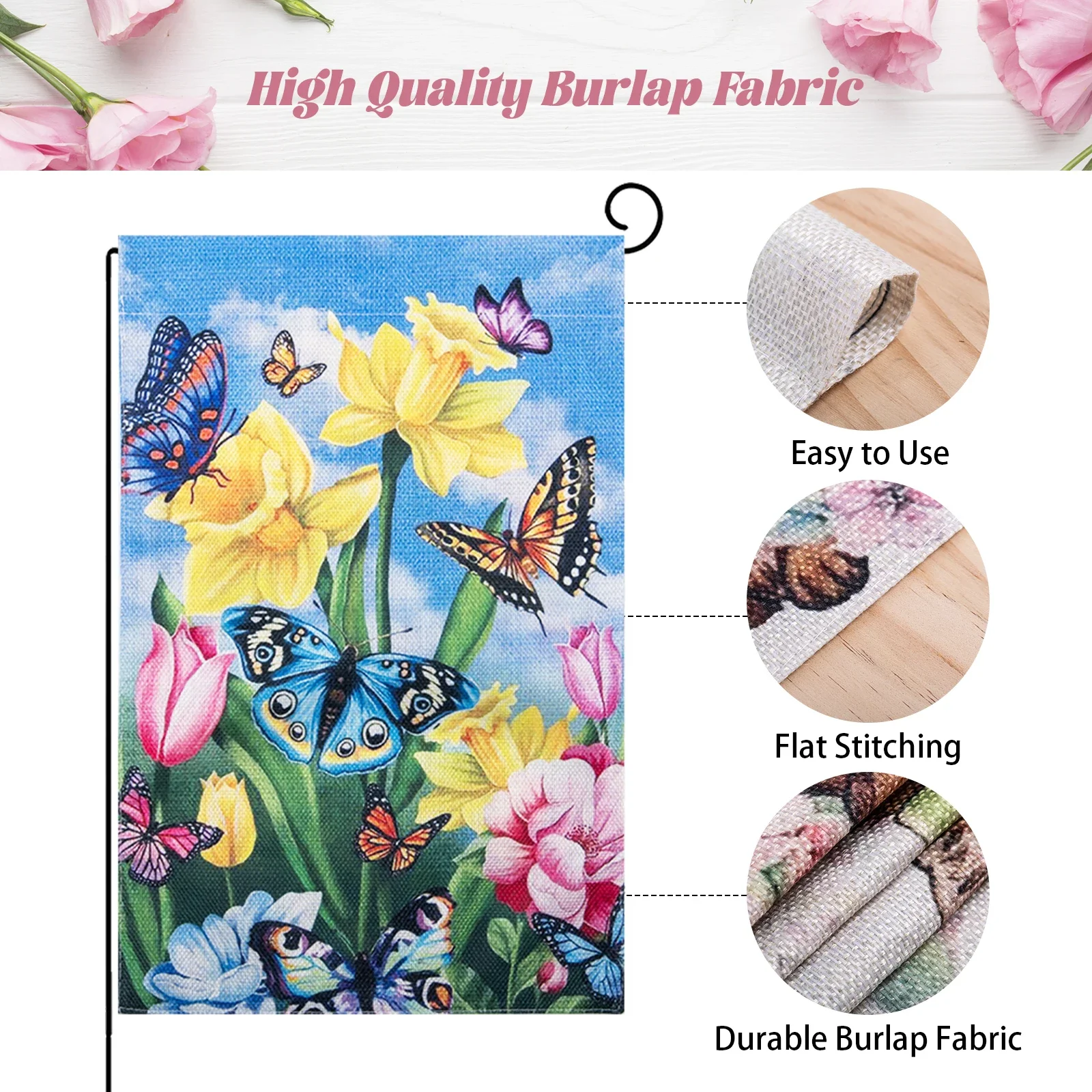 Spring Garden flag Machine Washable Linen double sided transfer to greet spring modern simple hanging Outdoor garden flag 2024