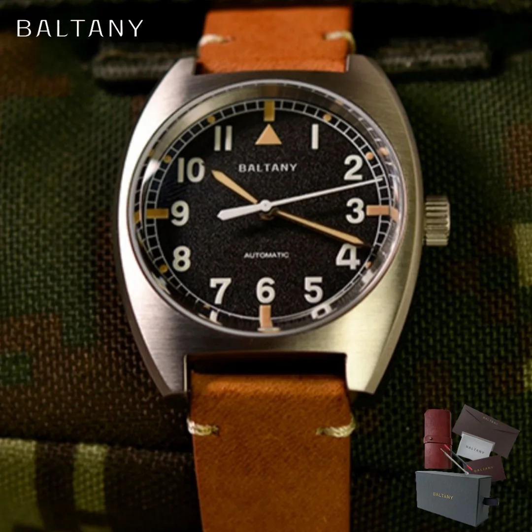 Baltany 2025 ساعة ميكانيكية للرجال NH35 W10 ريترو بايلوت مضيئة الفولاذ المقاوم للصدأ الياقوت الكريستال مقاوم للماء Reloj Hombre