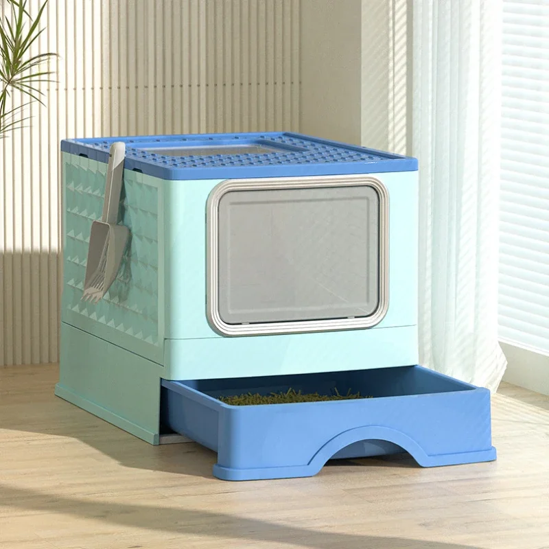 Large Drawer Sandbox Cat Fully Enclosed Cat Litter Box with UV Sterilization and Deodorization Folding Design Cat Crate Hot Sale