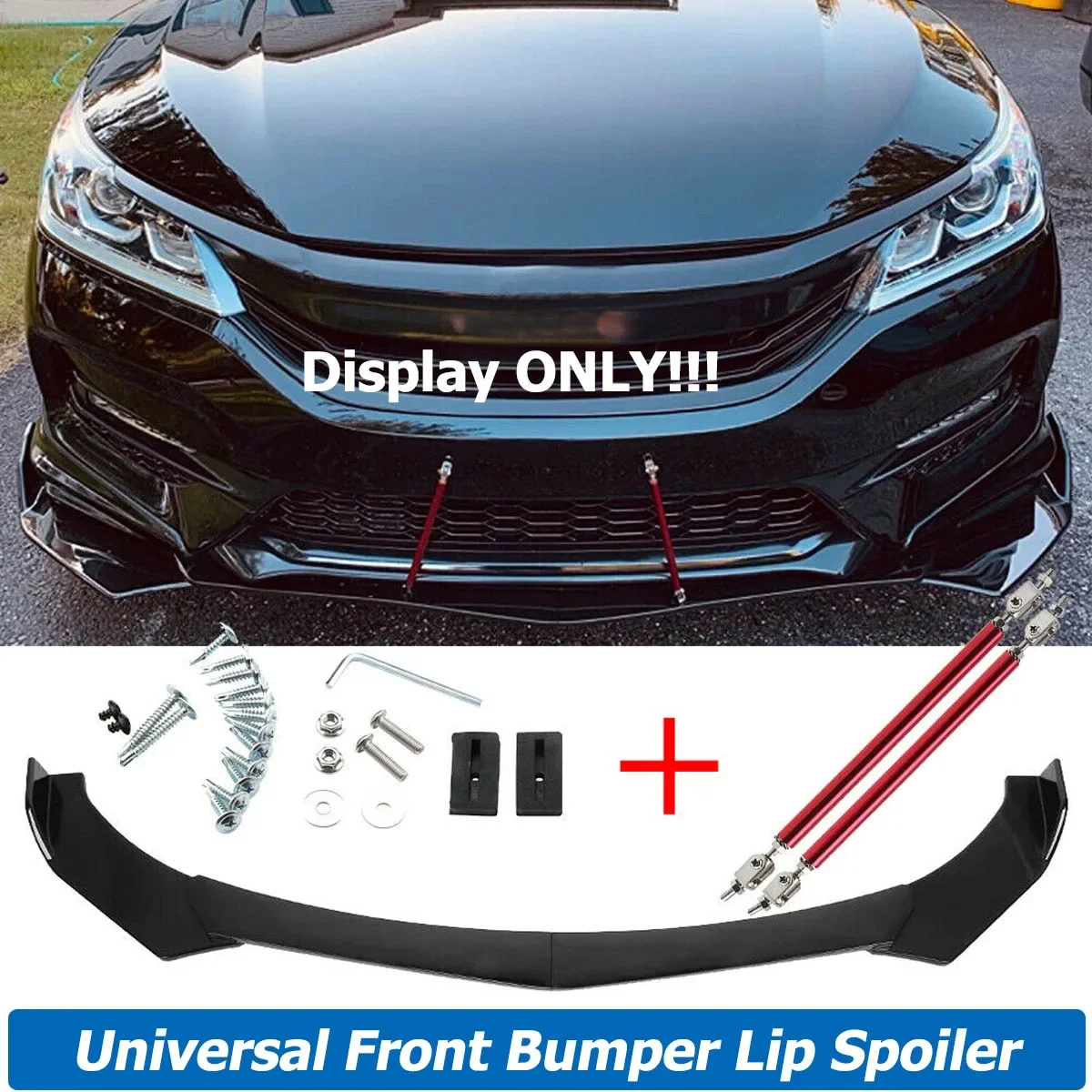 Universal For HONDA Accord Civic Fit 2012-2022 Front Bumper Lip Spoiler Splitter Body Kit Guard W/ Strut Rod Car Accessories