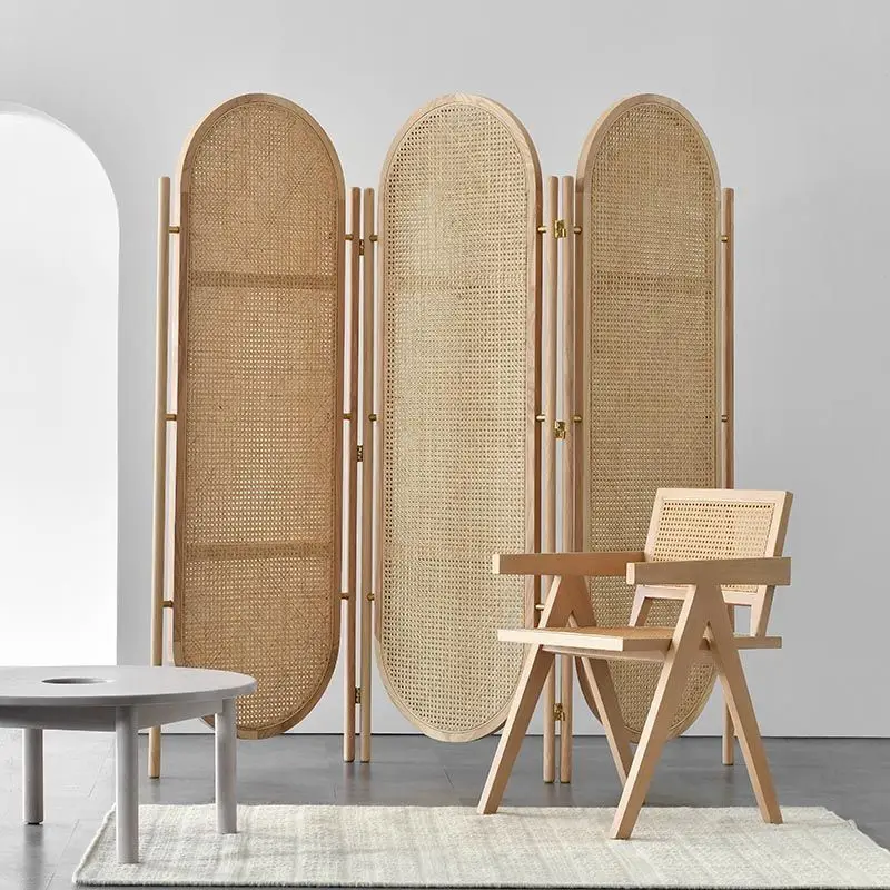 Nordic log rattan screen home office homestay folding mobile folding screen living room entrance partition blocking