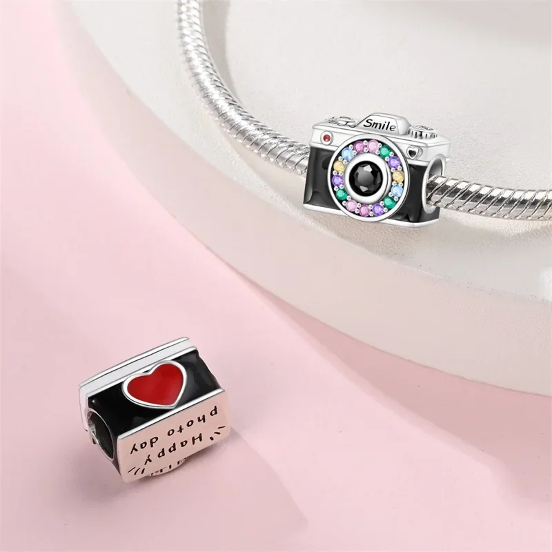 Charms Original 925 Sterling Silver Colored Zircon Gemstone Camera Beads Fit Bracelet Diy Fine Gift Women Delicate Jewelry Acces