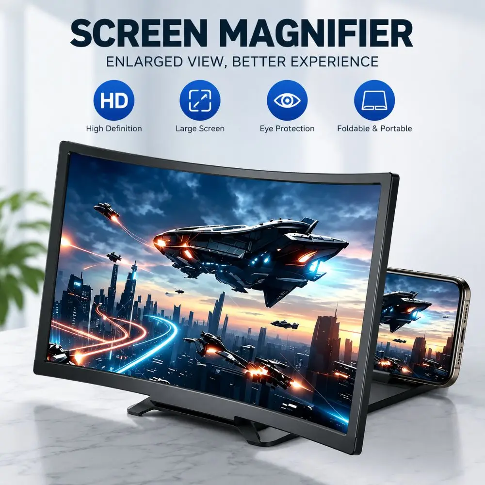 12 Inch 3D Screen Magnifier Bracket Fresnel Lens Curved Phone HD Screen Magnifier Anti Blue Light Desk Holder Expander Projector