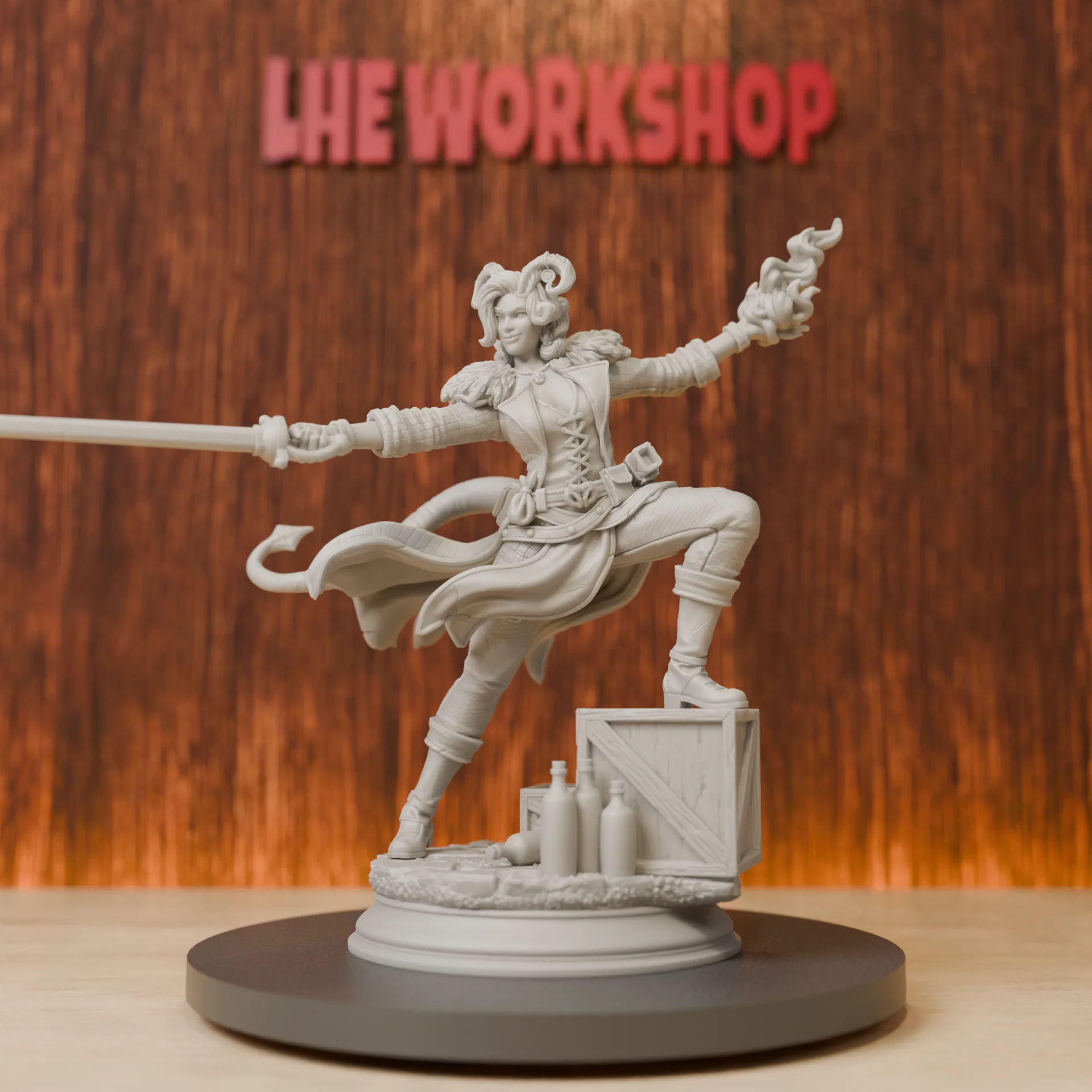 Tiefling Arcane Trickster Rogue Miniatures | 28mm-75mm | Resin 3D Printed DND Pathfinder Mini | Unpainted Grey