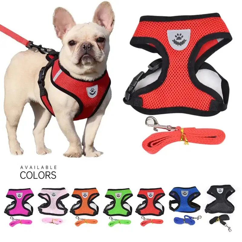 

Pet Dog Harness Leash Set Adjustable Cat Puppy Chest Strap Breathable Mesh Vest Kitten Collar Chihuahua Pug Outdoor Walking Lead