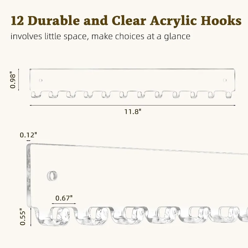 

Acrylic Necklace Holder 2 Pack Wall Mounted Necklace Organizer Hanging Jewelry Organizer with 12 Hooks for Necklaces