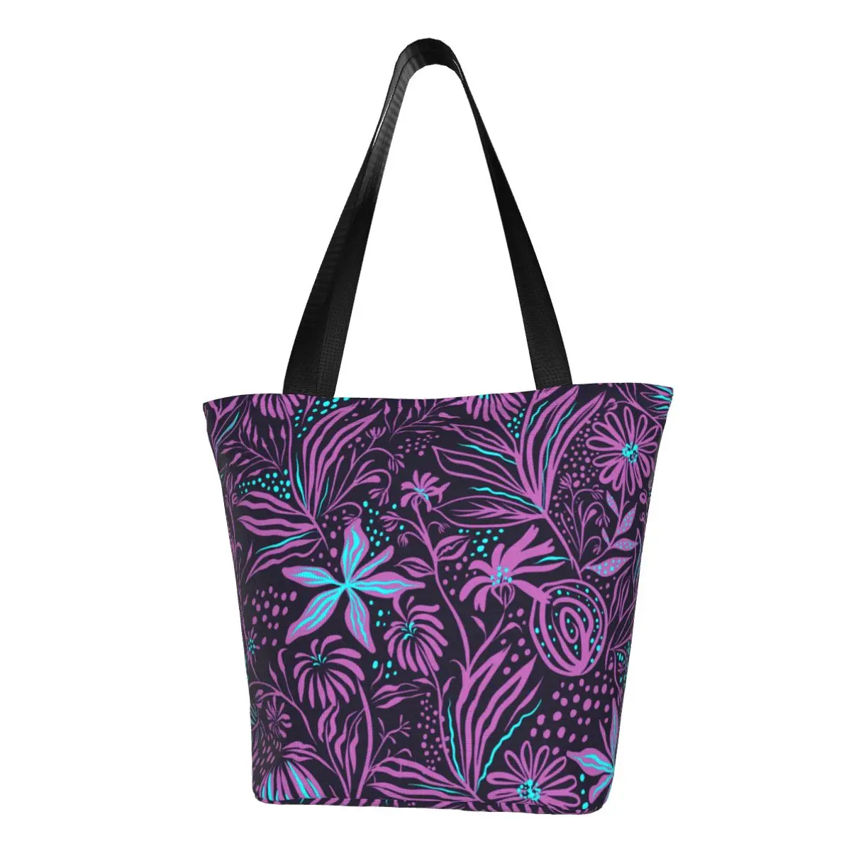 

Tropical Flower Shopper Bag Purple Blue Floral Print Shoulder Bag Women Fashion Tote Bag Polyester School Woman Handbags