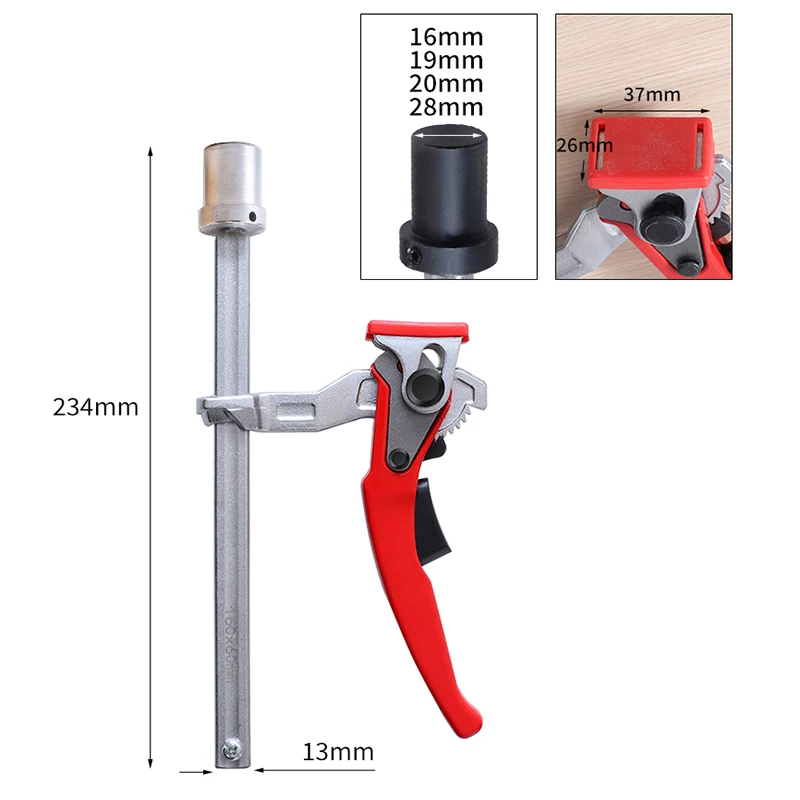 1Pc Woodworking Desktop Quick Acting Hold Down Clamp Fast Fixed Clip For Woodworking Benches 16/19/20/28MM Hole Ratchet F Clamp
