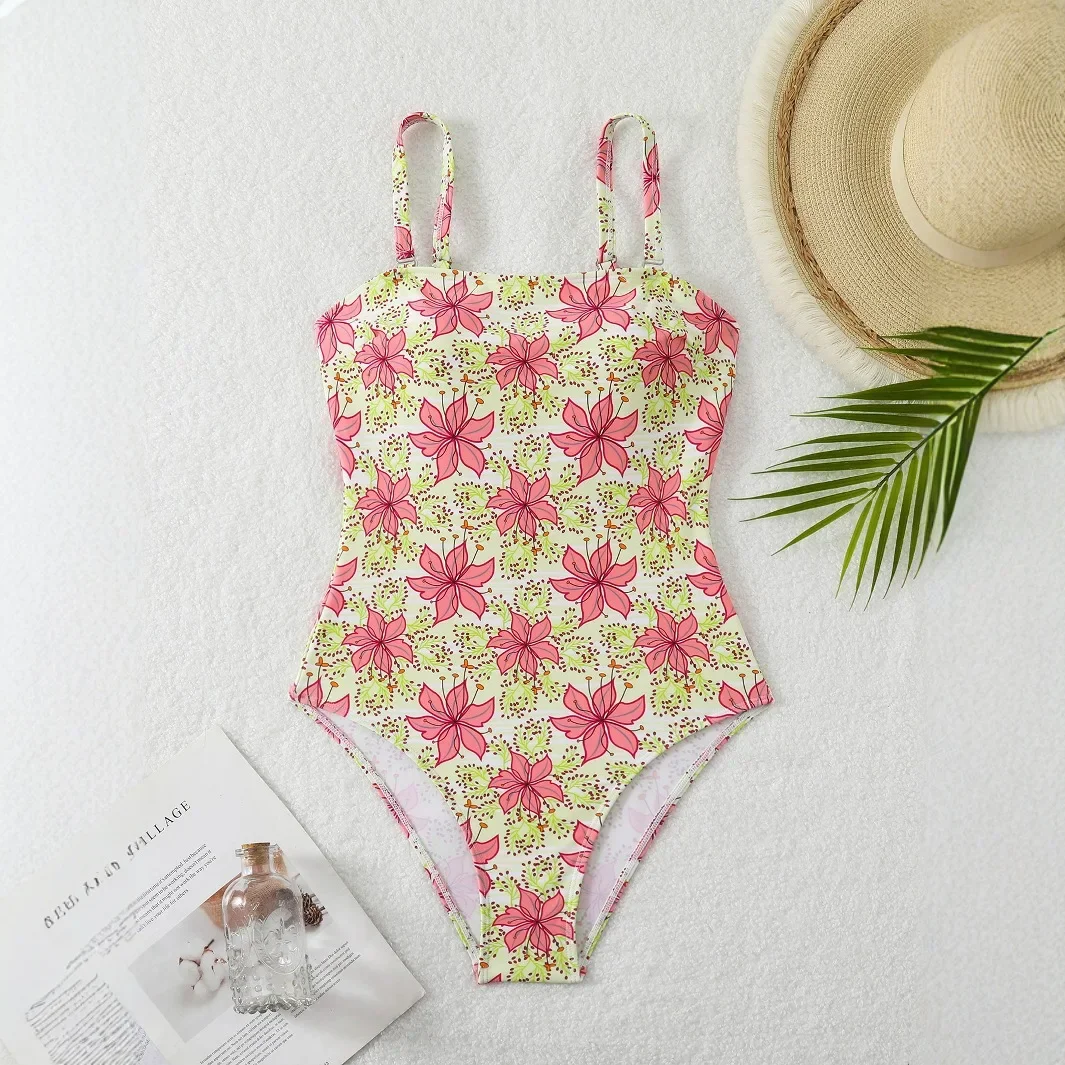 

Floral One Piece Swimsuit 2025 New Halter Padded Swimwear Women Swimsuit Bathing Suit Beachwear Monokini Female Swimming Suits