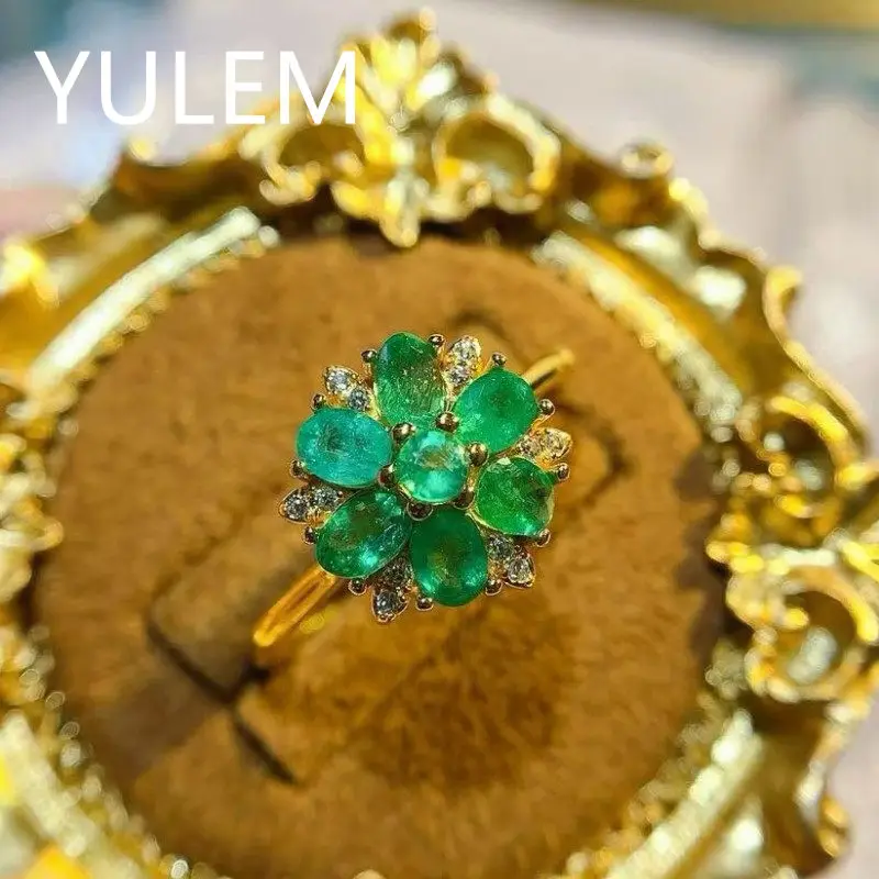 YULEM 100% Natural Emerald Wedding Ring for Woman 3x4mm 925 Silver Ring for Party Fashion 925 Silver Emerald Ring Gift for Wife