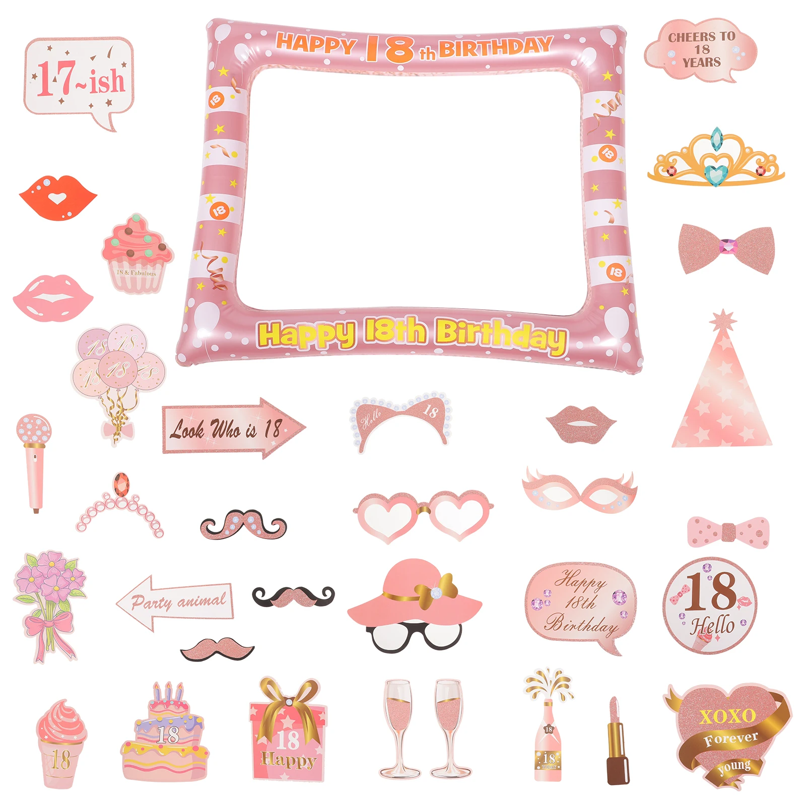 

Pink Birthday Photo Frame Handheld Handheld Photo Props For Birthday Props for 18th Party Selfie Decoration Lightweight Plastic