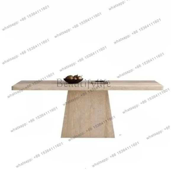 

LXFrench retro travertine rock slab dining table hanging rectangular designer travertine dining table dining chair combinationSS