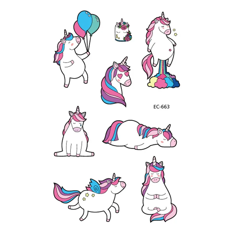 Lindo diseño de unicornio arcoíris tatuajes temporales impermeables pegatinas para niños niñas regalo transferencia de agua tatuaje falso