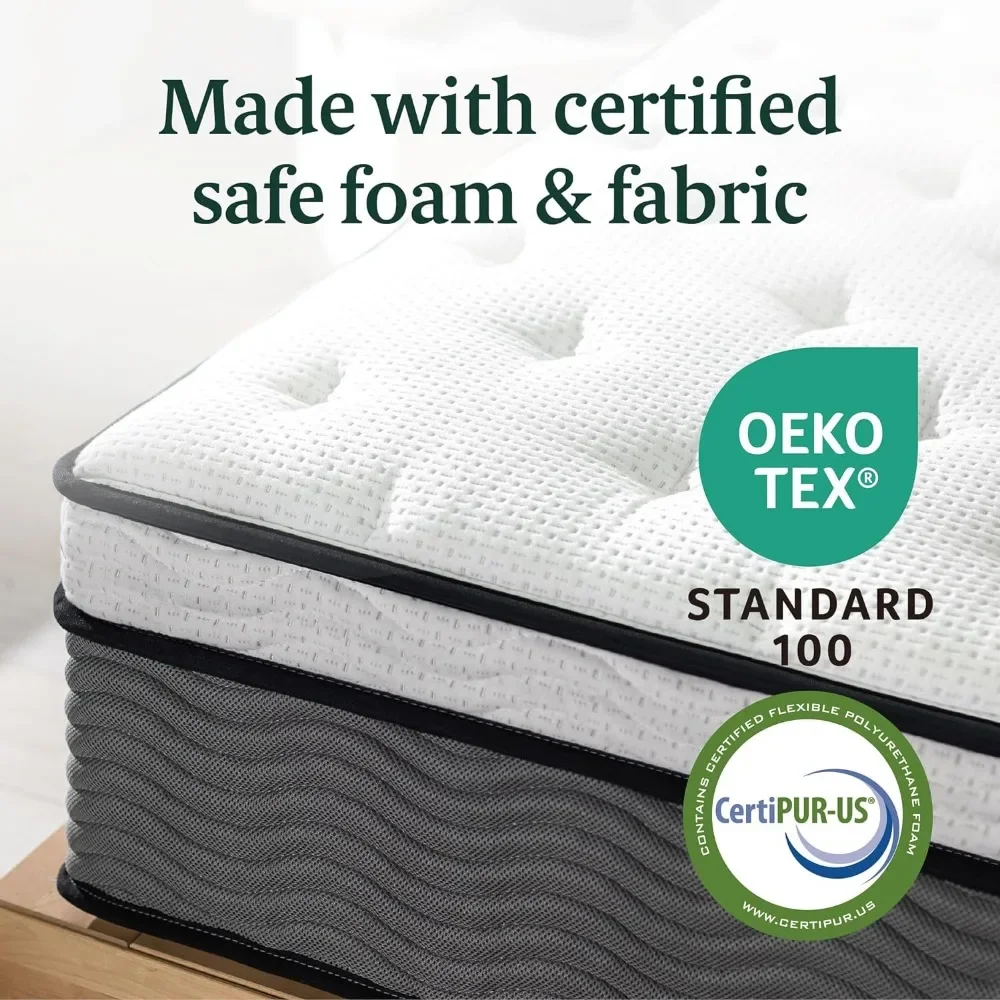 12 Inch True Support Hybrid Mattress, King, Fiberglass Free, Medium Feel, Certified Safe Foams & Fabric, Mattress in A Box