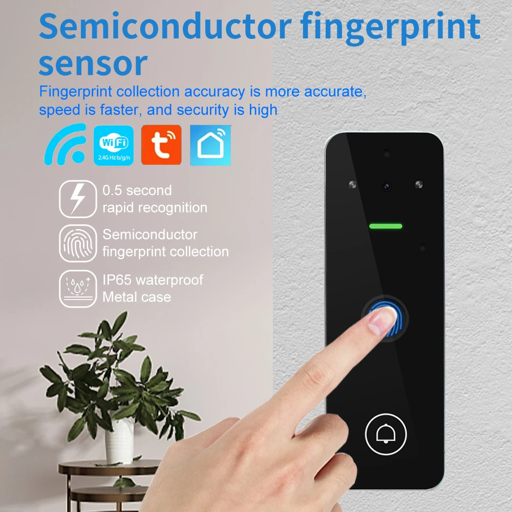 Tuya APP WIFI Smart Video Doorbell Intercom Access Control Keypad Fingerprint RFID Reader Remote Open by Mobile Phone for Villa