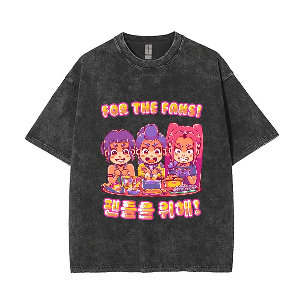 

Kpop Demon Hunters Vintage Washed T-shirt Cute Kawaii Rumi Mira Zoey Graphic Tshirt Men Women Fashion T Shirts Male Casual Tees