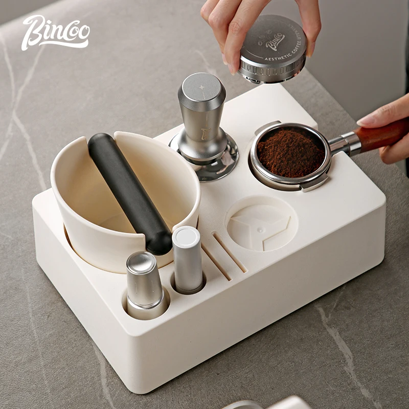 

Bincoo Coffee Powder Press Hammer Coffee Powder Ring Slag Grounds Bucket Brush ABS Mutifuctional Holder Base Storage Device Set