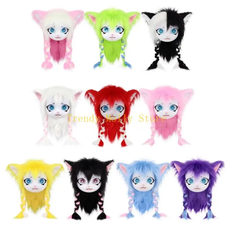 

N5KB Realistic Plush Animal Cats Head Mask For Halloween Cosplay Parties And Festivals