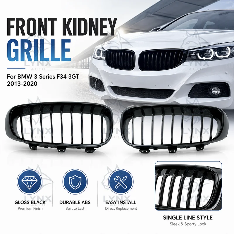 For BMW 3 Series F34 3GT Front Kidney Grille 2013-2020 Single Line Gloss Black Radiator Grille Car Styling Aftermarket